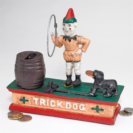 Design Toscano Circus Clown and Trick Dog Authentic Foundry Iron Mechanical Bank SP1604